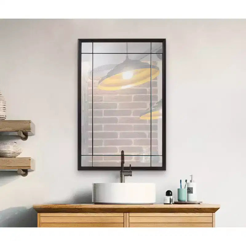 Miroir de courtoisie et mural antique en métal noir à plusieurs panneaux encadrés, style français