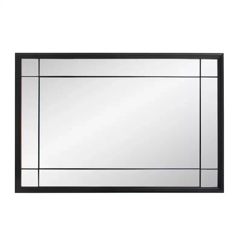 Miroir de courtoisie et mural antique en métal noir à plusieurs panneaux encadrés, style français