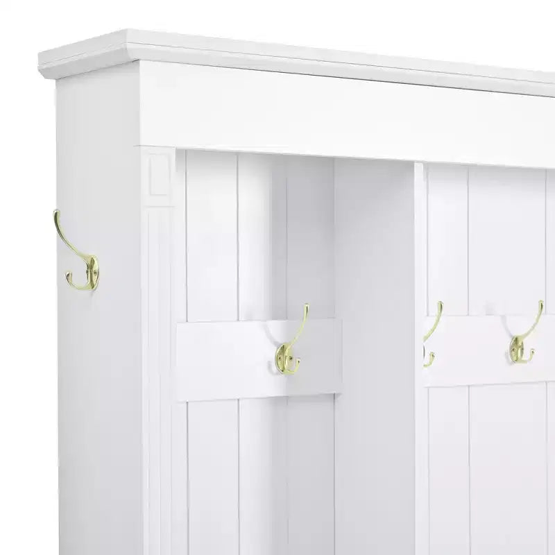 Porte-manteau de style ferme avec banc de rangement, armoires et lumières LED élégantes