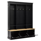 Porte-manteau de style ferme avec banc de rangement, armoires et lumières LED élégantes