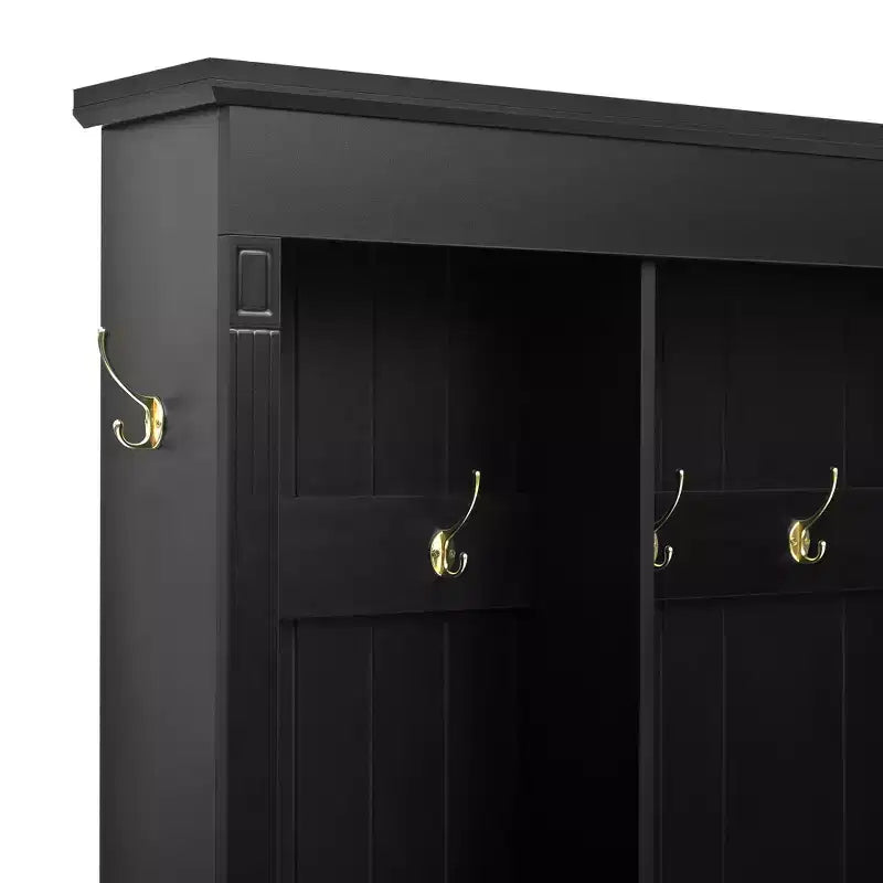 Porte-manteau de style ferme avec banc de rangement, armoires et lumières LED élégantes