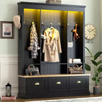 GDFStudio Keith Farmhouse Elegant LED Light Hall Tree with Storage Bench and Cabinets