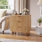 Dresser 3 Drawer Natural Wooden Chest of Drawers Fluted Modern Nightstand with Deep Drawers