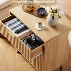 Commode en bois naturel, table de chevet moderne cannelée