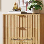 Commode en bois naturel, table de chevet moderne cannelée
