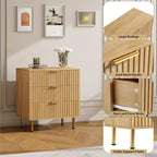 Commode en bois naturel, table de chevet moderne cannelée