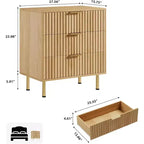 Commode en bois naturel, table de chevet moderne cannelée