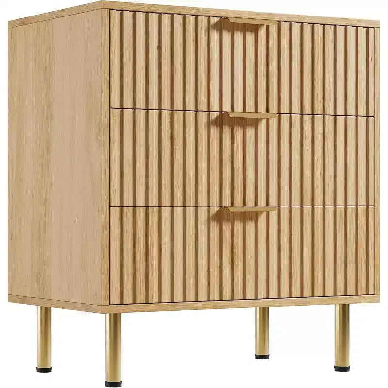 Commode en bois naturel, table de chevet moderne cannelée