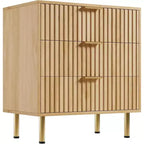 Commode en bois naturel, table de chevet moderne cannelée