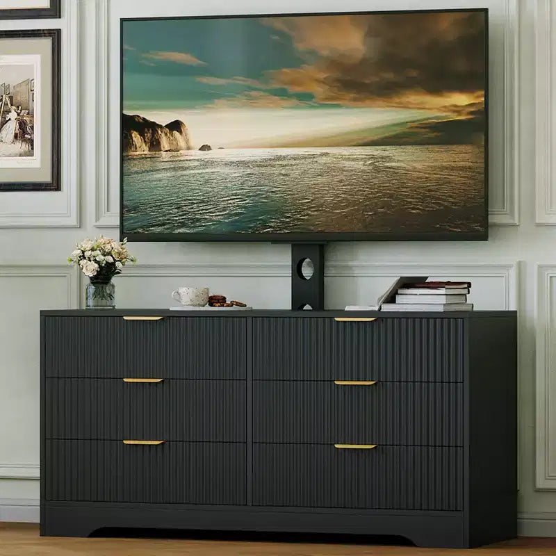 Wood TV Stand with Mount Entertainment Center with 6 Fabric Drawers Corner Media Console for 3285 Inch TVs