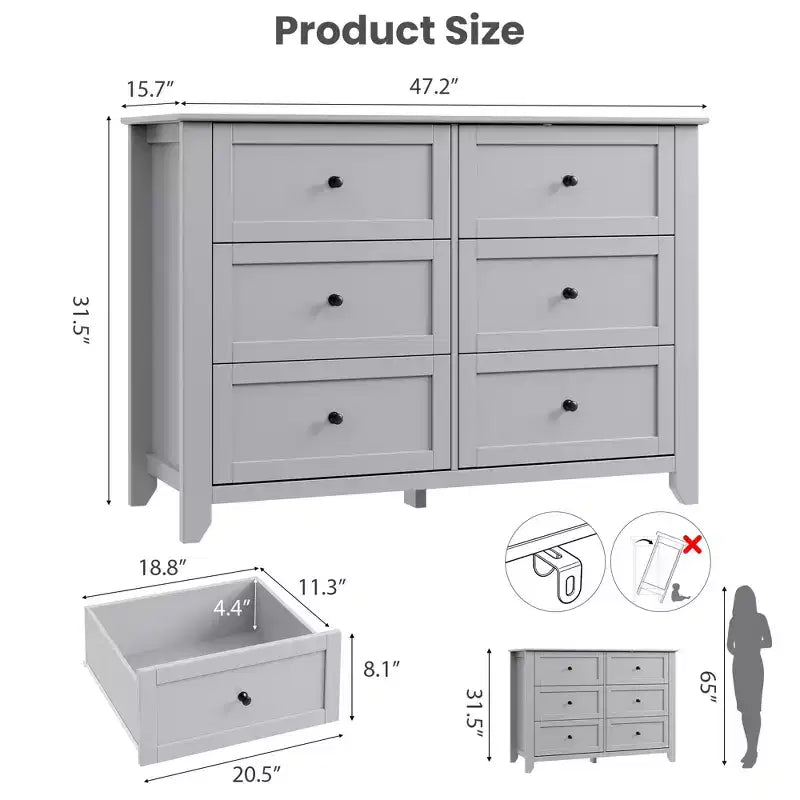 Commode de chambre à 6 tiroirs, moderne, en MDF
