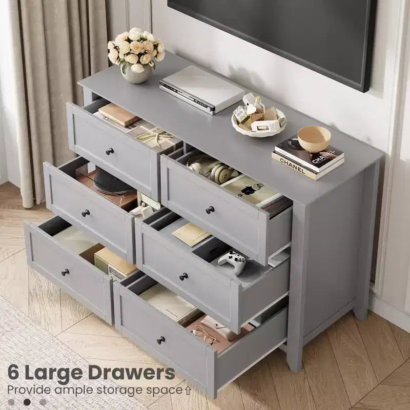 Commode de chambre à 6 tiroirs, moderne, en MDF