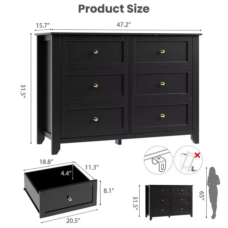 Commode de chambre à 6 tiroirs, moderne, en MDF