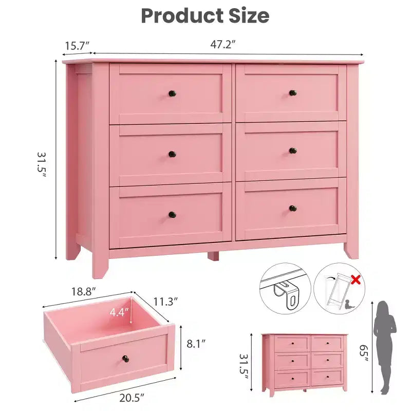 Commode de chambre à 6 tiroirs, moderne, en MDF