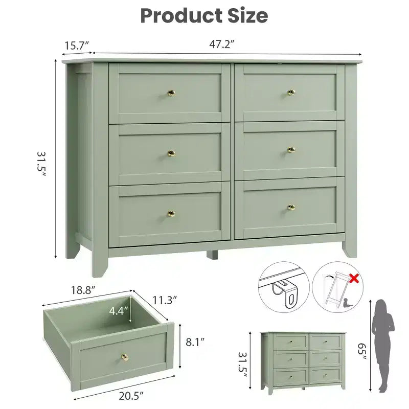 Commode de chambre à 6 tiroirs, moderne, en MDF
