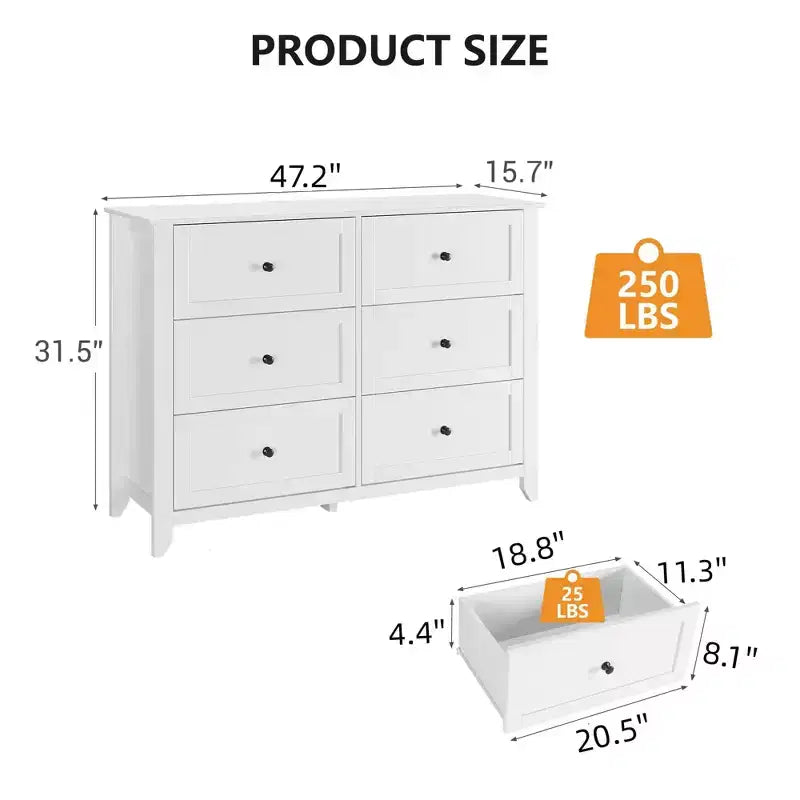 Commode de chambre à 6 tiroirs, moderne, en MDF