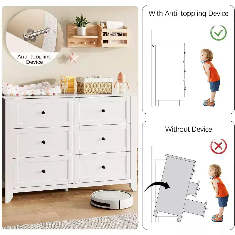 Commode de chambre à 6 tiroirs, moderne, en MDF