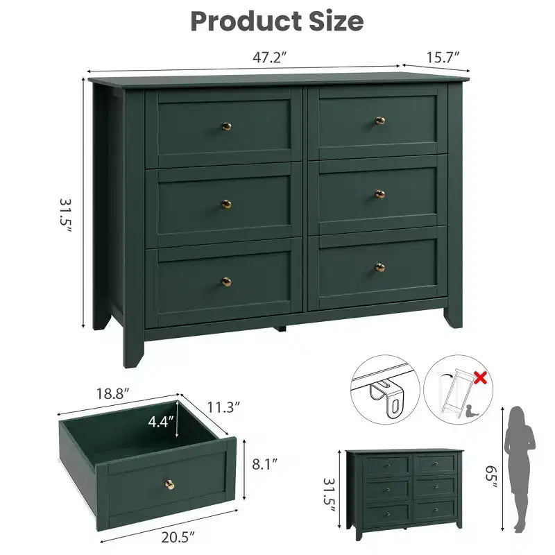 Commode de chambre à 6 tiroirs, moderne, en MDF