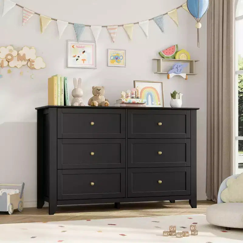 6 Drawer Dresser for Bedroom Modern MDF Chest of Drawers with Deep Storage and Metal Knobs for Hallway Entryway