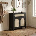 Buffet Cabinet 30 Rattan Sideboard with Storage Small Farmhouse Buffet Table with Adjustable Shelf & Drawer Black