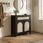Buffet Cabinet 30 Rattan Sideboard with Storage Small Farmhouse Buffet Table with Adjustable Shelf & Drawer Black
