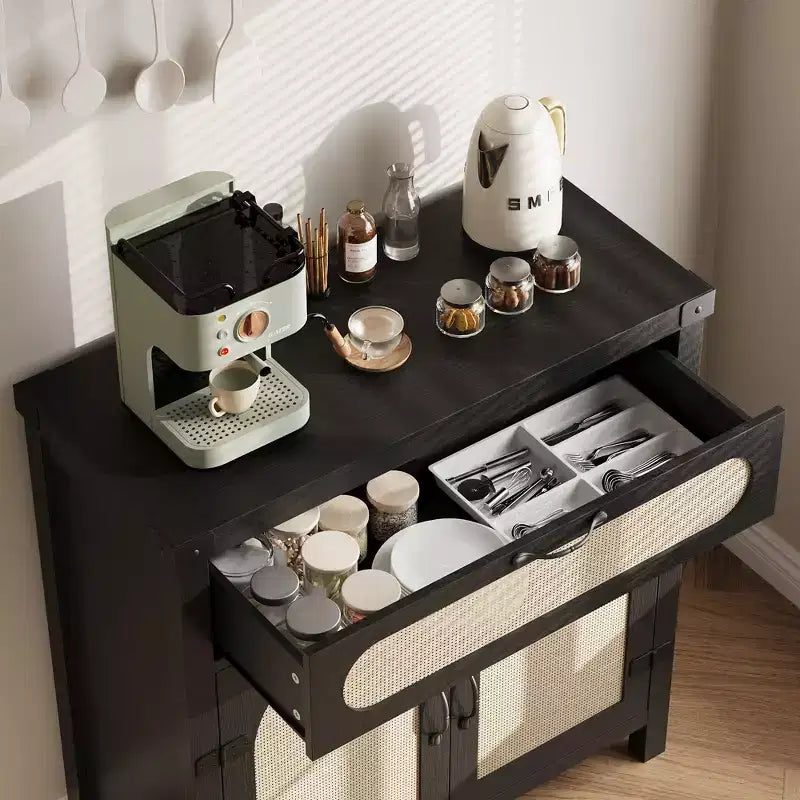 Meuble Buffet Desserte en rotin avec rangement Petite table de buffet de style rustique