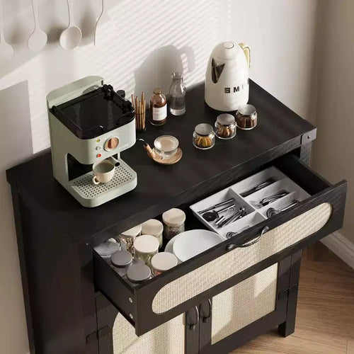 Meuble Buffet Desserte en rotin avec rangement Petite table de buffet de style rustique