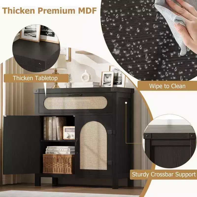 Meuble Buffet Desserte en rotin avec rangement Petite table de buffet de style rustique