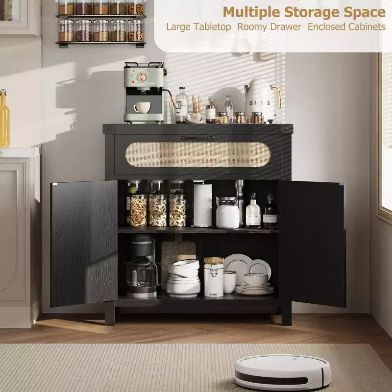 Meuble Buffet Desserte en rotin avec rangement Petite table de buffet de style rustique