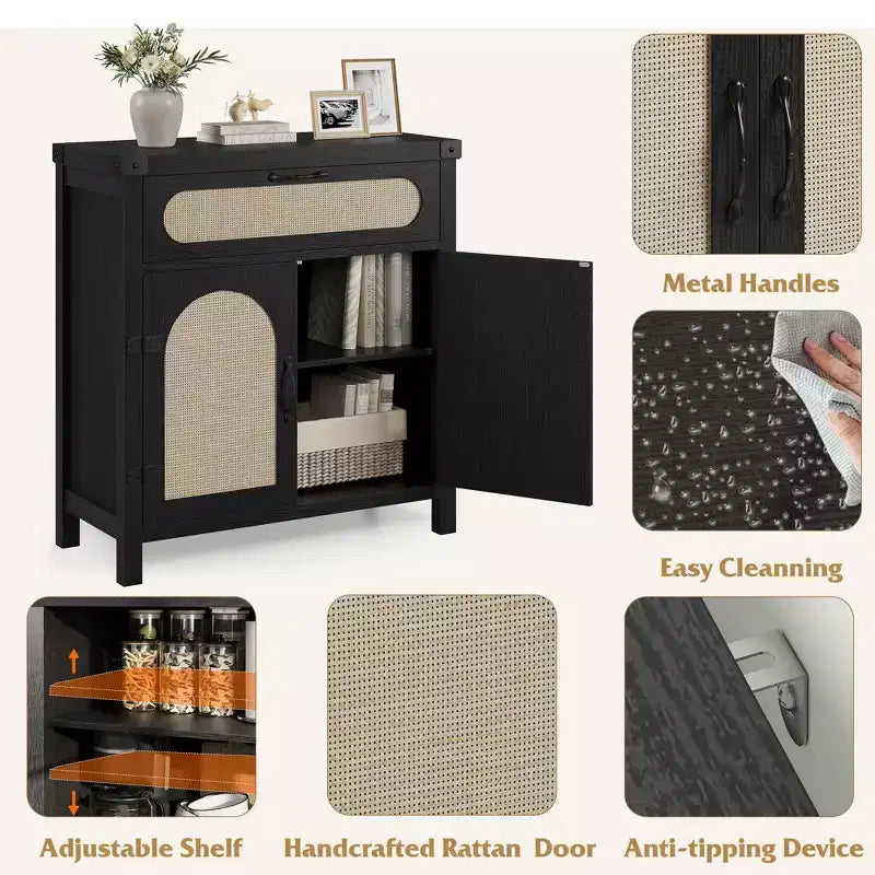 Meuble Buffet Desserte en rotin avec rangement Petite table de buffet de style rustique