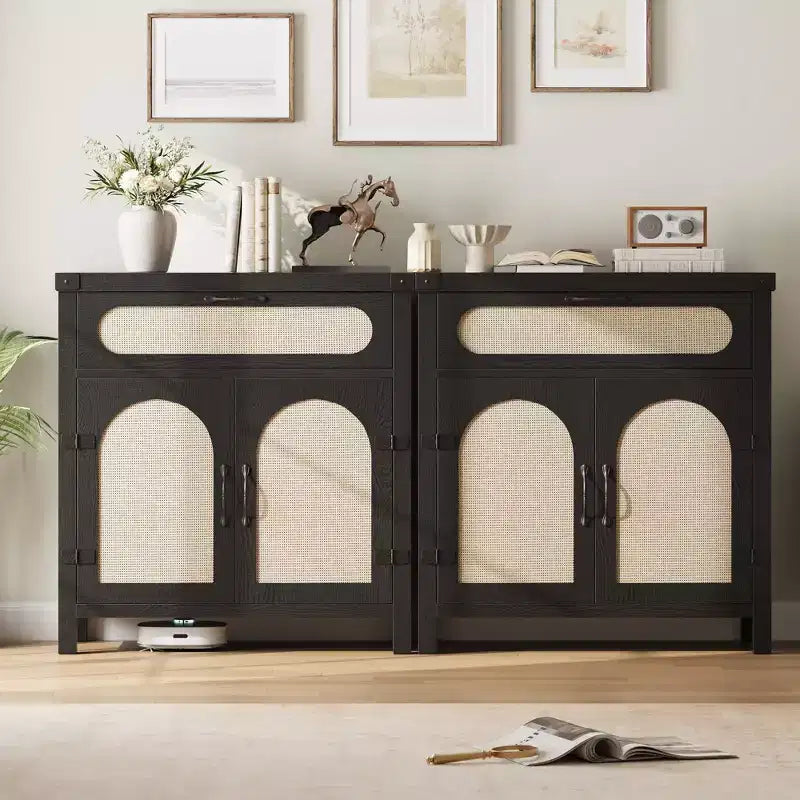 Meuble Buffet Desserte en rotin avec rangement Petite table de buffet de style rustique