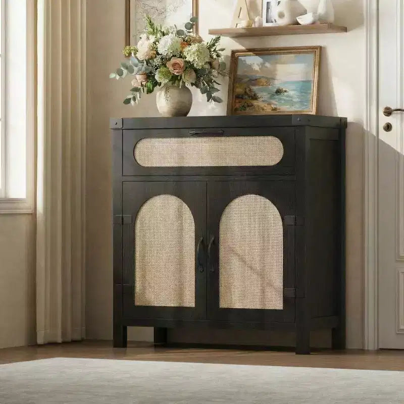 Meuble Buffet Desserte en rotin avec rangement Petite table de buffet de style rustique