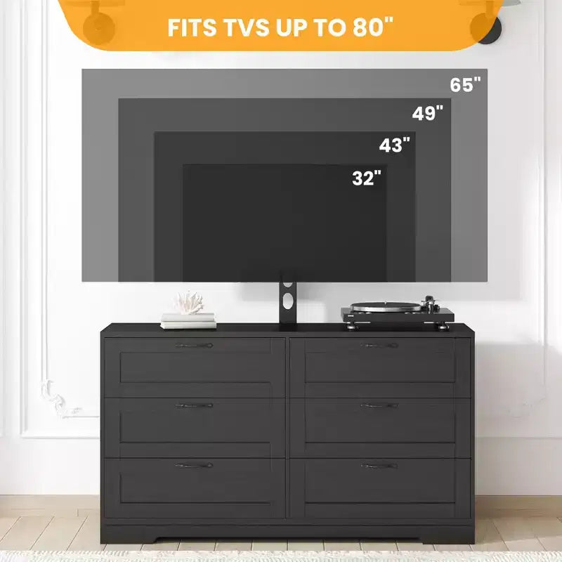 Meuble TV avec support et 6 tiroirs de rangement