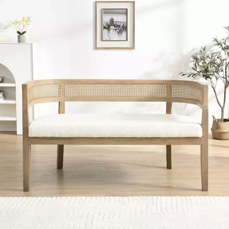 Christopher Knight Home Shigeo 47.5 Farmhouse Rubberwood Boucle Upholstered Sofa
