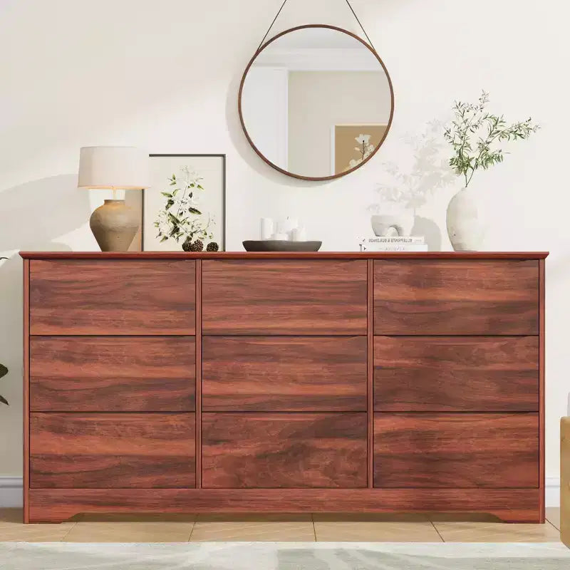 Commode haute et profonde moderne à 9 tiroirs en bois
