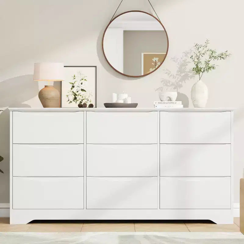Commode haute et profonde moderne à 9 tiroirs en bois