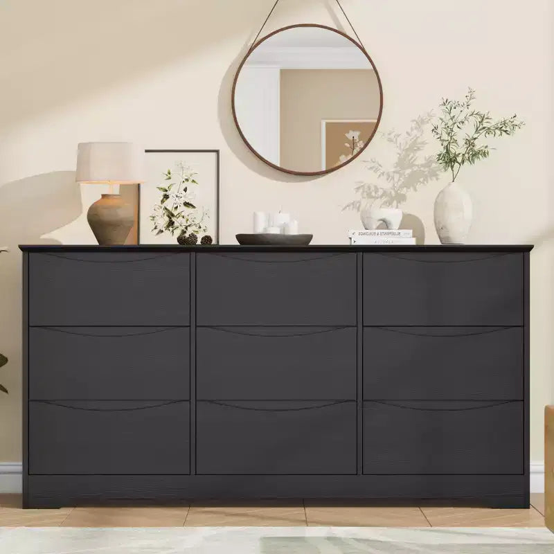Commode haute et profonde moderne à 9 tiroirs en bois
