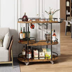Bar Carts with 4-Tiers Storage Shelves Mobile Bar Seving Carts On Wheels with Wine Rack and Glass Holder for Kitchen Dining Room Living Room