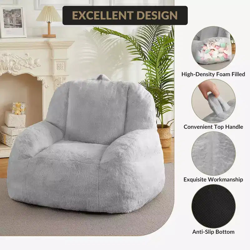 Fauteuil poire en fausse fourrure moelleuse pour adultes, grand canapé de sol rempli