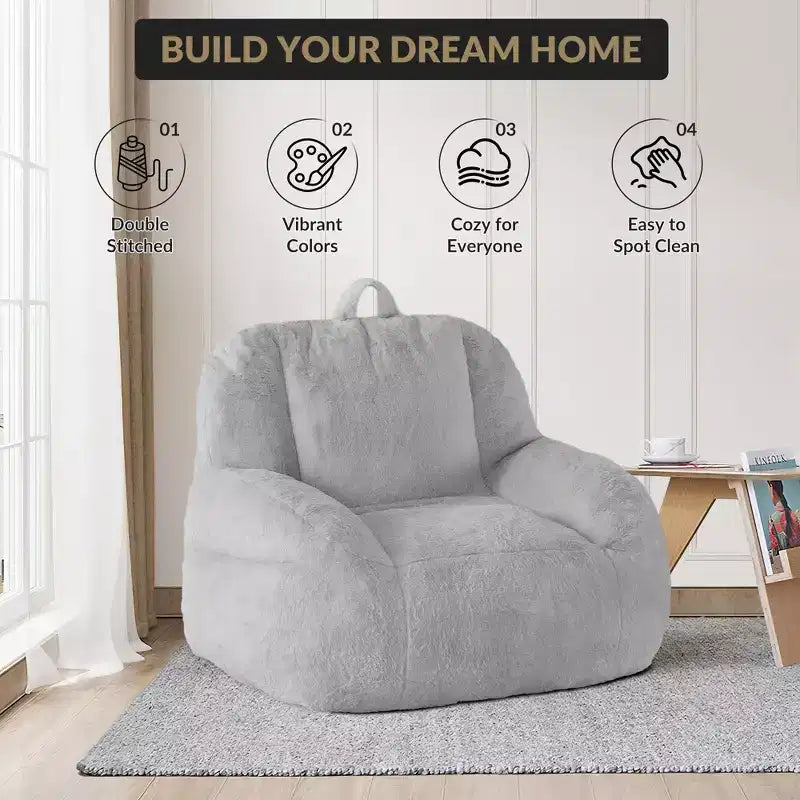 Fauteuil poire en fausse fourrure moelleuse pour adultes, grand canapé de sol rempli
