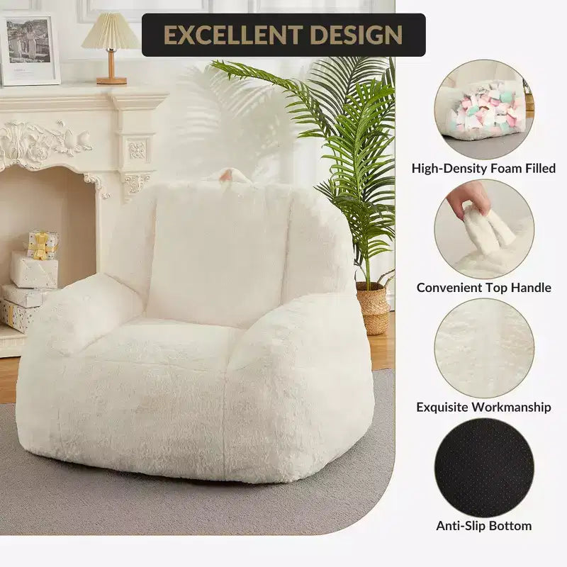 Fauteuil poire en fausse fourrure moelleuse pour adultes, grand canapé de sol rempli