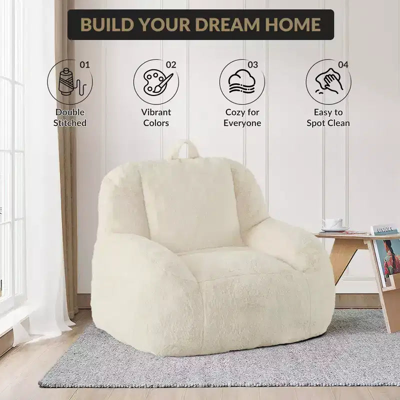 Fauteuil poire en fausse fourrure moelleuse pour adultes, grand canapé de sol rempli