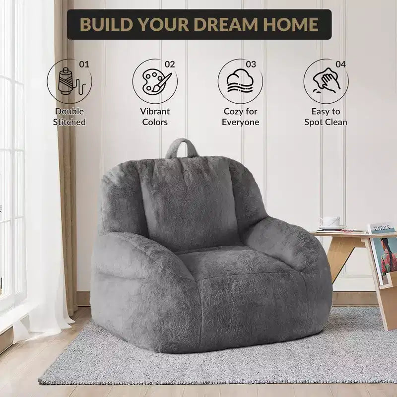 Fauteuil poire en fausse fourrure moelleuse pour adultes, grand canapé de sol rempli