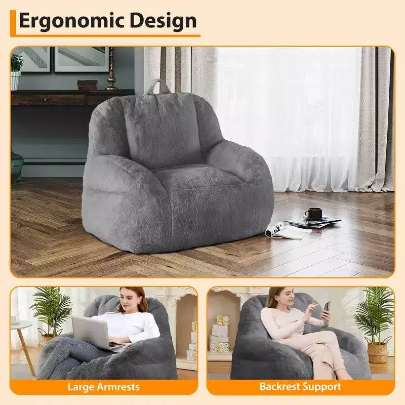 Fauteuil poire en fausse fourrure moelleuse pour adultes, grand canapé de sol rempli
