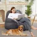 Plush Faux Fur Bean Bag Chair for Adults Extra Large Filled Floor Sofa with Handle Cozy Lounge Seat for Home