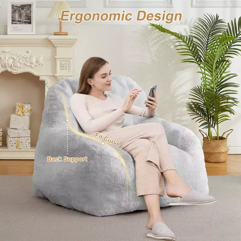 Fauteuil poire en fausse fourrure moelleuse pour adultes, grand canapé de sol rempli
