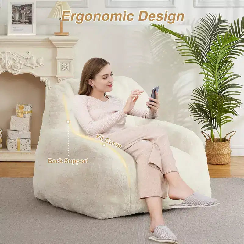 Fauteuil poire en fausse fourrure moelleuse pour adultes, grand canapé de sol rempli
