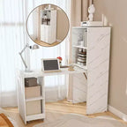 Compact Vanity Desk with LED Mirror 2 Large Drawers 3 Lighting Modes White