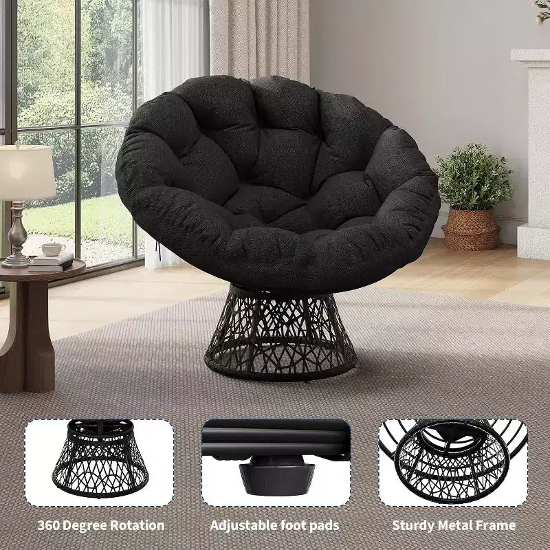 Fauteuil Papasan ergonomique en osier avec coussin en tissu doux ultra épais