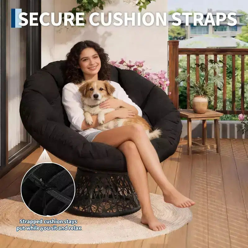 Fauteuil Papasan ergonomique en osier avec coussin en tissu doux ultra épais